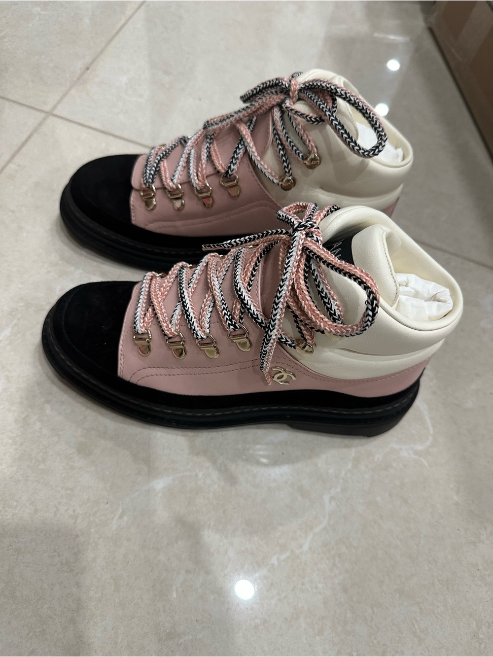 Chanel Pink and Black Women’s Lace-Up Ankle Sneakers